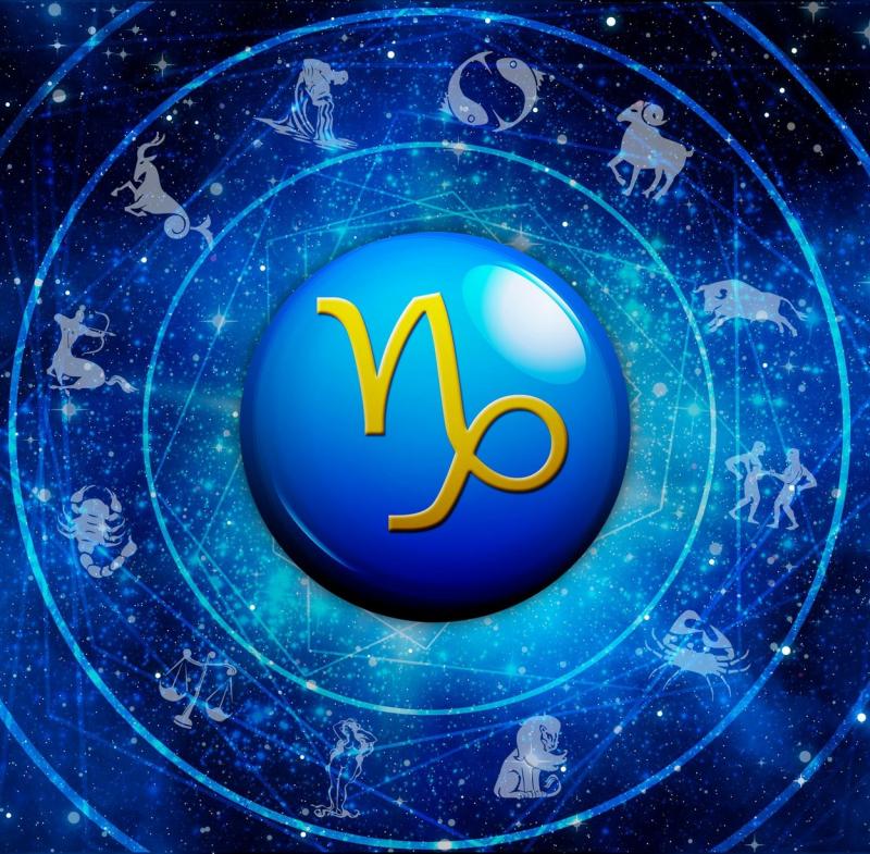 semnul zodiacal capricorn pe cer, inconjurat de celelalte zodii