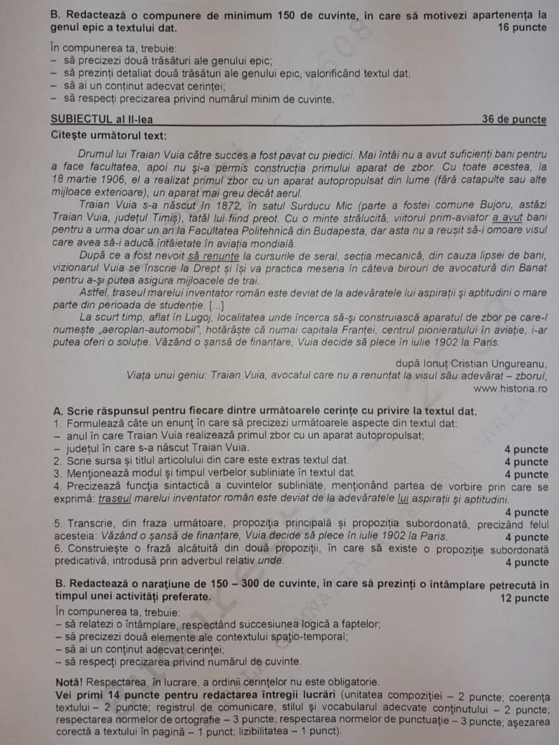 Subiectele la romana de la Evaluarea Națională 2020 2