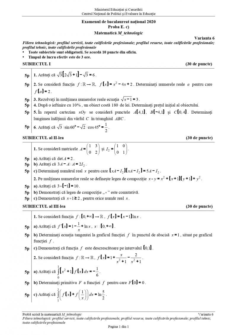 Rezolvare Subiecte Bacalaureat 2020 MatematicÄƒ A Fost Publicat Baremul De Corectare
