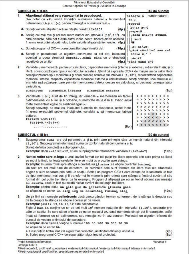 Subiecte Informatica Bac 2020 2