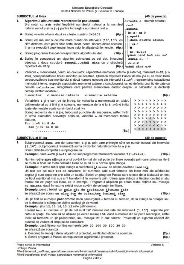 Subiecte Informatica Pascal Bac 2020 2