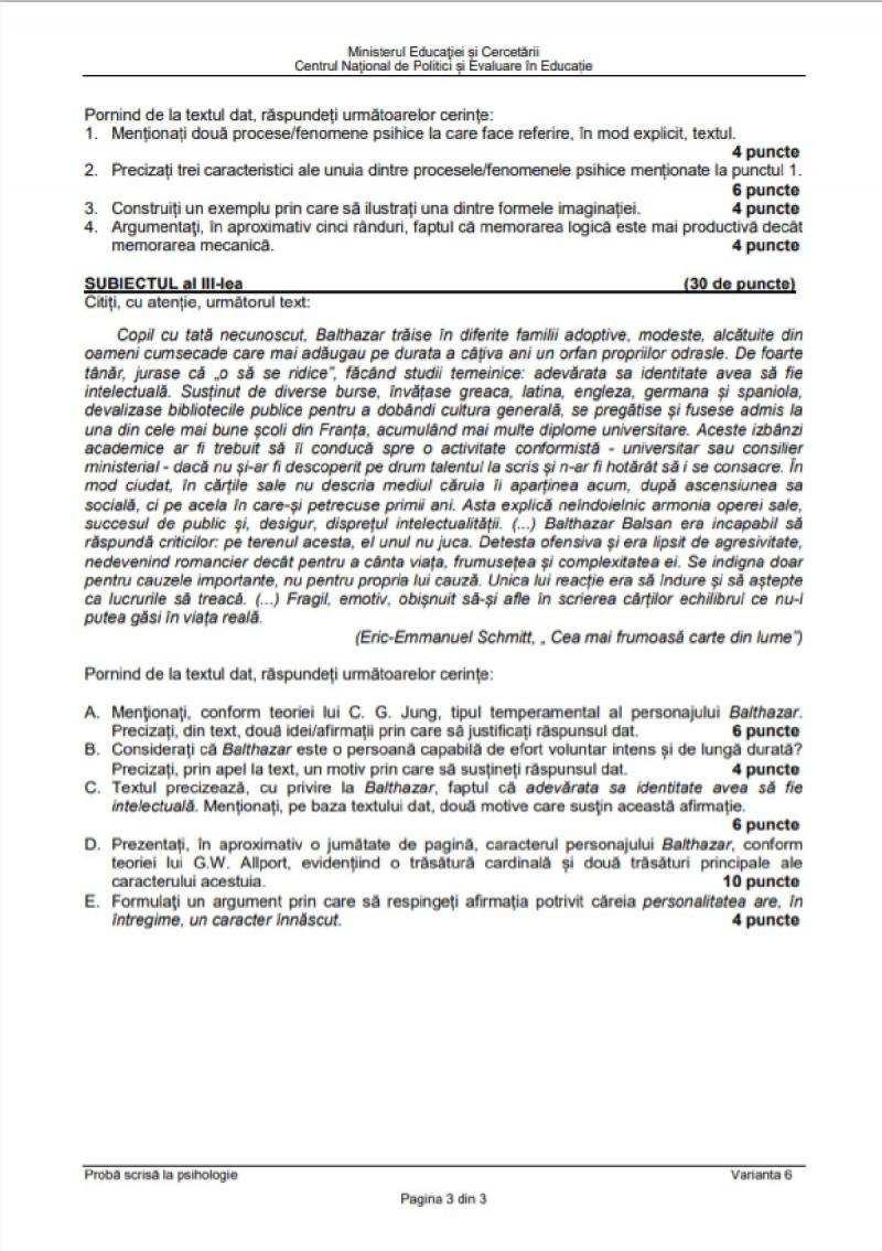 Subiecte Bacalaureat Psihologie 3