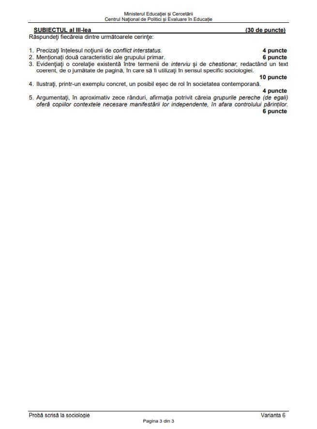 Subiecte Sociologie Bacalaureat 2020 3