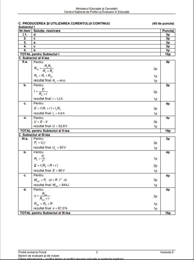 Barem Fizica profil tehnologic 3
