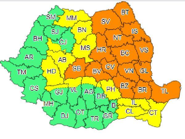 Harta ANM - cod portocaliu în aproape jumatate de tara