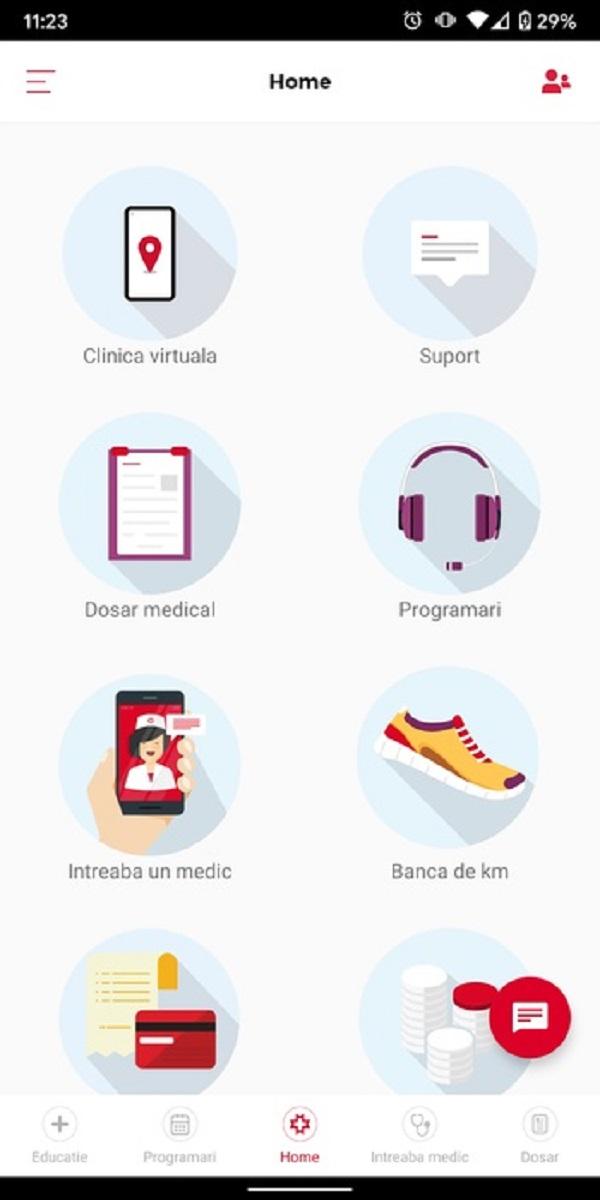 Opţiuni din aplicaţia de la Regina Maria