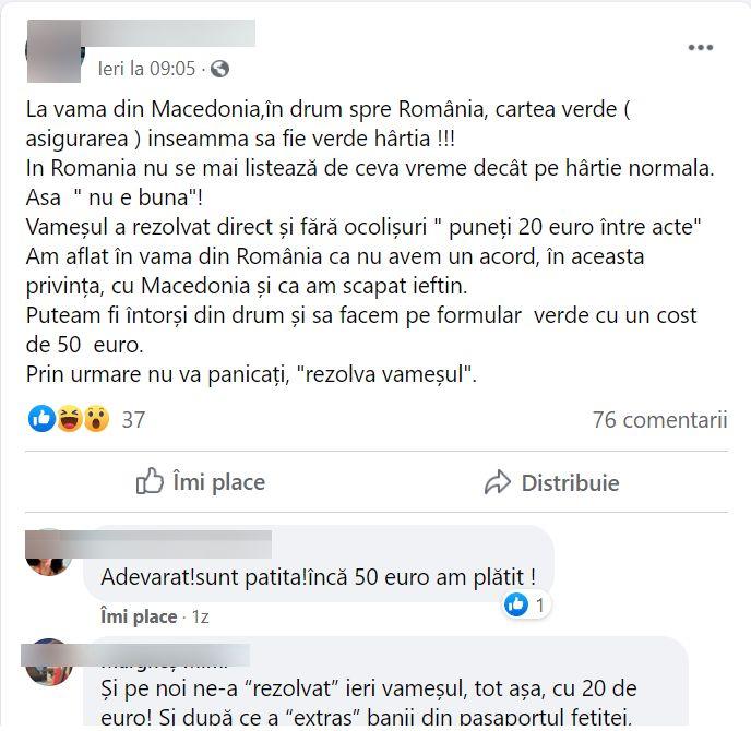 Românul povestește că a dat 20 de euro în vama din Macedonia ca să fie lăsat să treacă