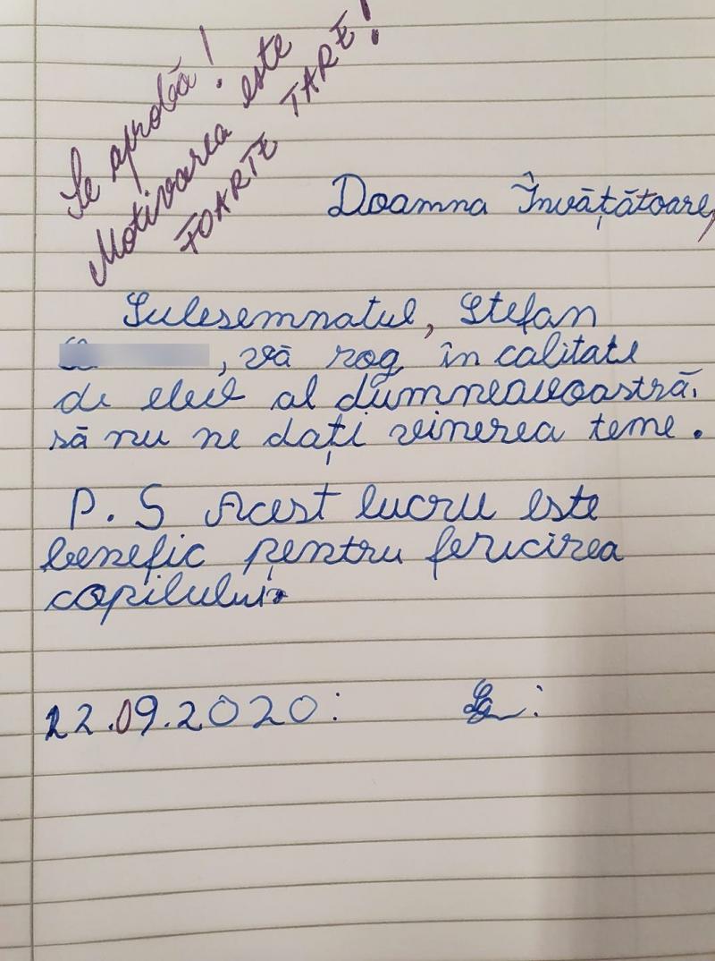 Copilul i-a cerut învățătoarei să nu le mai dea teme pentru weekend