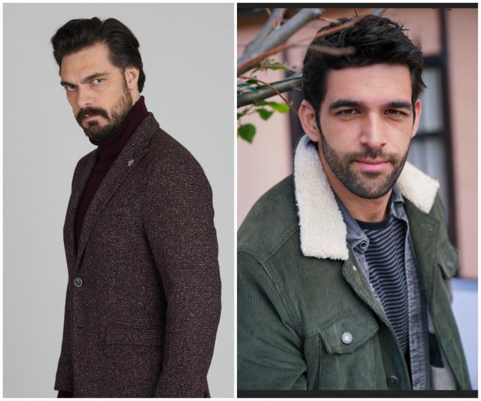 Halil İbrahim Ceyhan poartă o ținută all-black și Melih Özkaya poartă o geacă de blugi cu guler alb