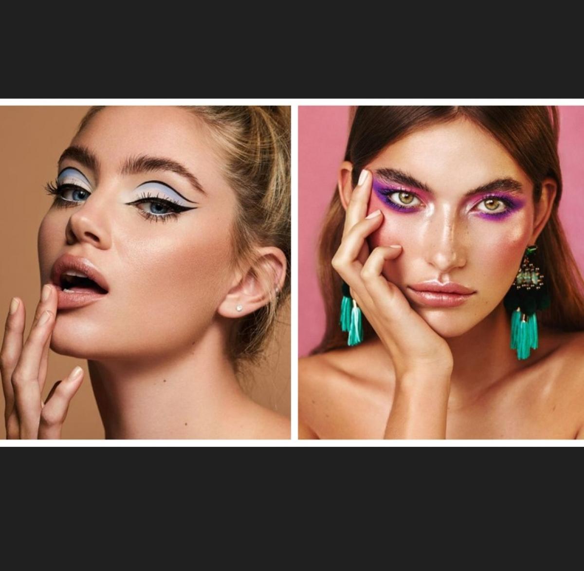 cele două fete sunt machiate cu săgeți în colțul ochilor