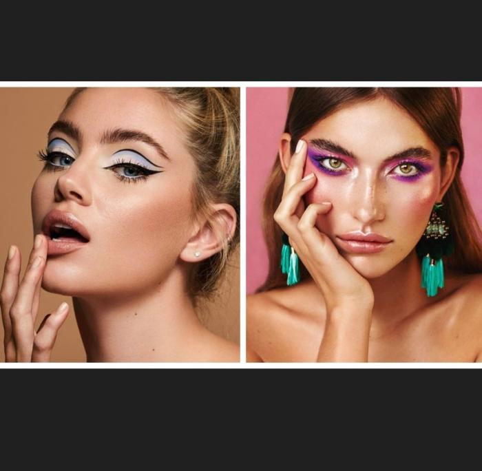 cele două fete sunt machiate cu săgeți în colțul ochilor