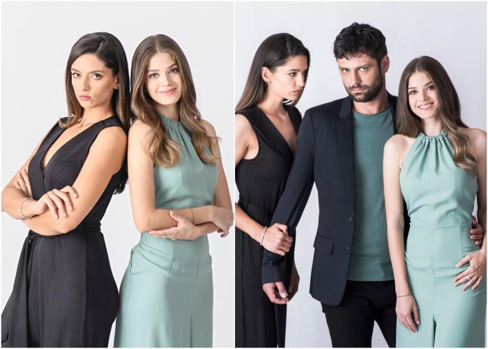 Oana Moșneagu, Alecsandru Dunaev și Mara Oprea, actorii din serialul Adela Colaj de fotografii cu trei dintre actorii serialului Adela