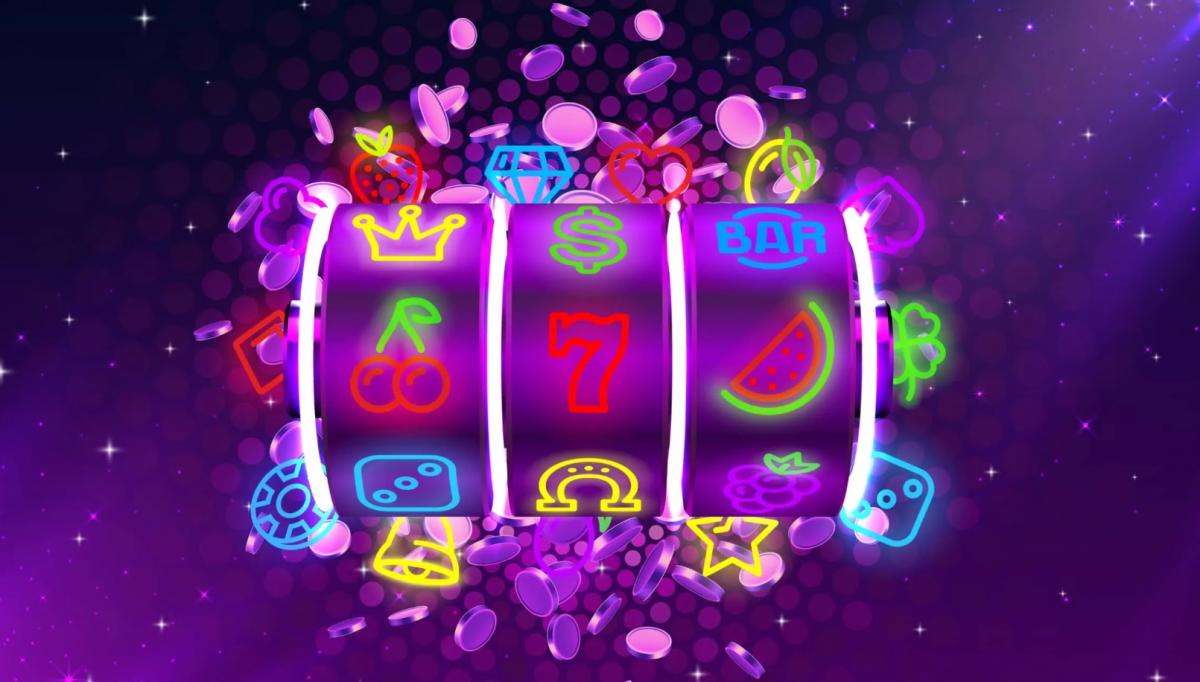 jocuri de noroc cu fructe pe un fundal mov