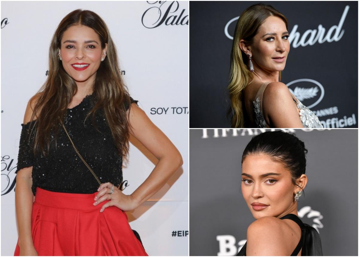 Grettell Valdez poartă o bluză neagră și o fustă roșie, Kylie Jenner poartă o rochie neagră și are părul prins, iar Geraldine Bazan poartă părul desprins, coafat pe spate