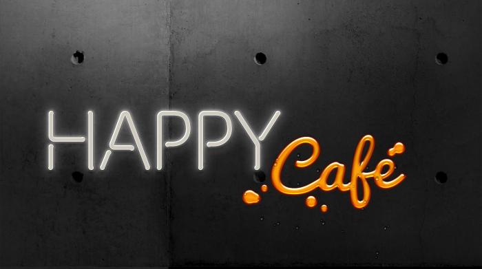 Logo Happy Cafe pe fundal negru
