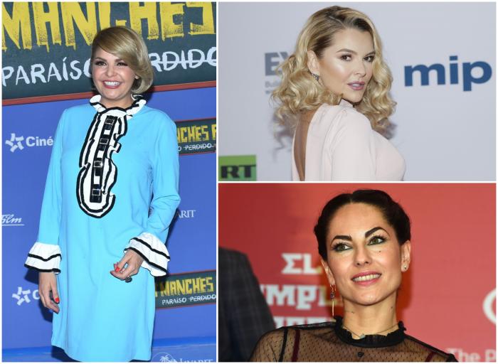 Itati Cantoral poartă o rochie lungă, albastră, Barbara Mori poartă părul prins, iar Marjorie de Sousa poartă părul coafata în bucle