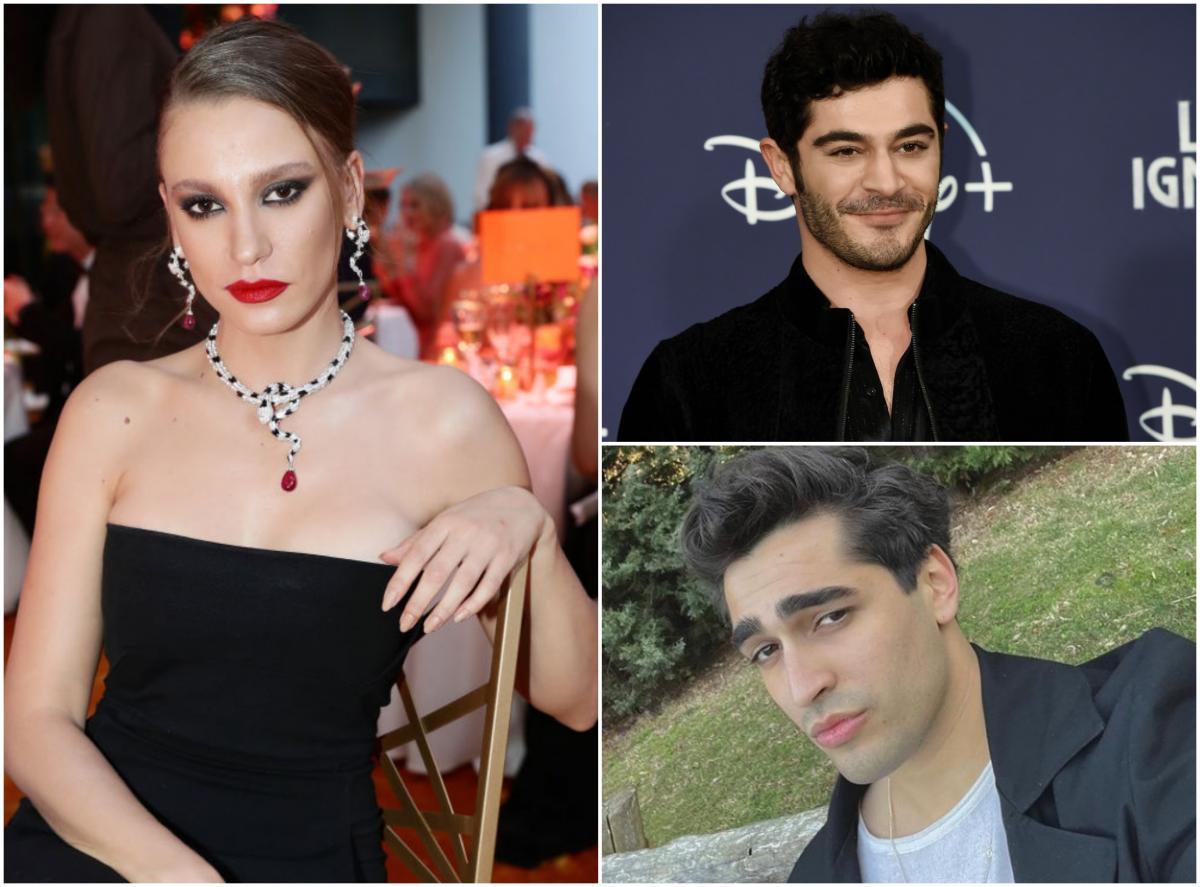 Serenay Sarıkaya poartă o rochie neagră fără mâneci, Burak Deniz poartă o cămașă neagră și Mert Ramazan poartă un tricou gri și un sacou negru