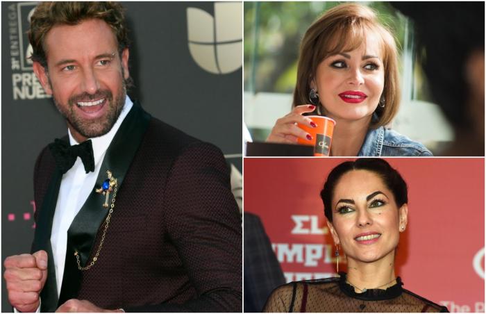 Gabriel Soto poartă o cămașă albă și un sacou negru, Gabriela Spanic are părul scurt și ruj roșu și Barbara Mori are părul împletit