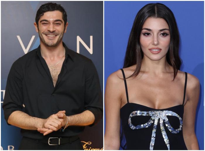 Burak Deniz poartă o cămașă neagră și Hande Ercel poartă o rochie neagră