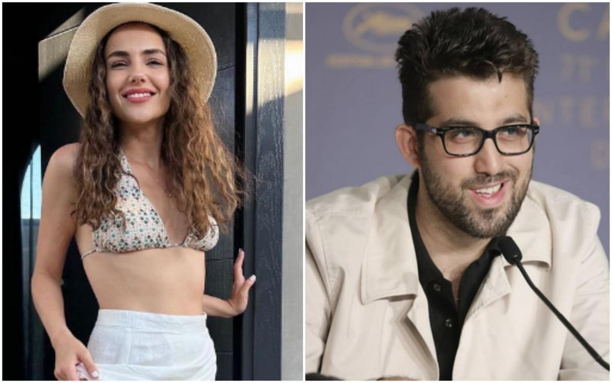 Yağmur Tanrısevsin poartă sutien, pălărie și zâmbește și Dogu Demirkol poartă o jachet și se află în fața unui microfon