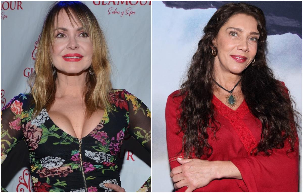 gabriela spanic poartă o rochie cu flori și cynthia klitbo poartă o rochie roșie