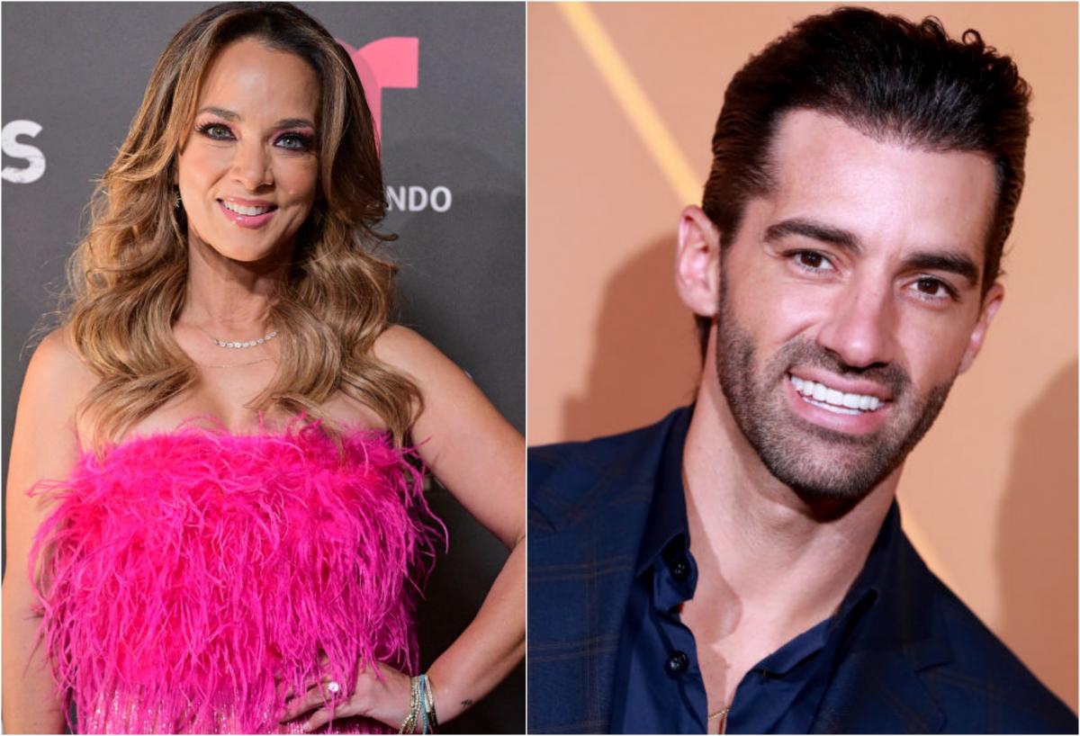 Adamari Lopez poartă o rochie roz cu decolteu și fără mâneci, Toni Costa poartă o cămașă neagră și zâmbește