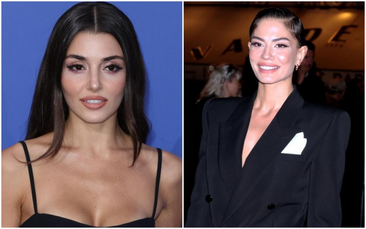 Hande Ercel poartă o rochie neagră fără mâneci și are părul desprins, pe spate, iar Demet Ozdemir poartă un sacou negru și zâmbește