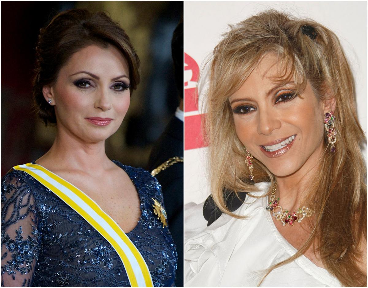 Angelica Rivera poartă o rochie de gală și Daniela Castro o bluză albă și zâmbește