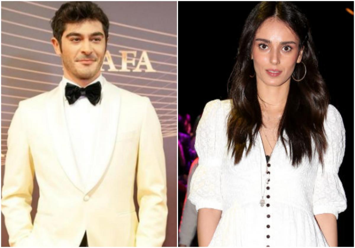 actor poartă un sacou deschis la culoare, actriță poartă o rochie albă