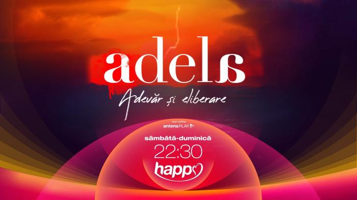 logo adela pe un fundal roșu cu negru