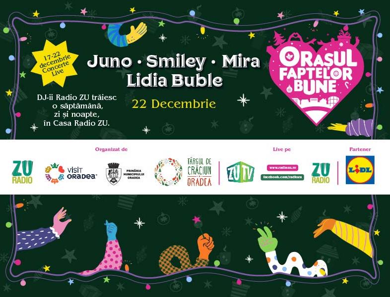 #OFB2022: Juno, Smiley, Mira și Lidia Buble cântă LIVE la ultimul concert din Orașul Faptelor Bune