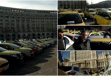 Protest cu taximetre în Piața Constituției